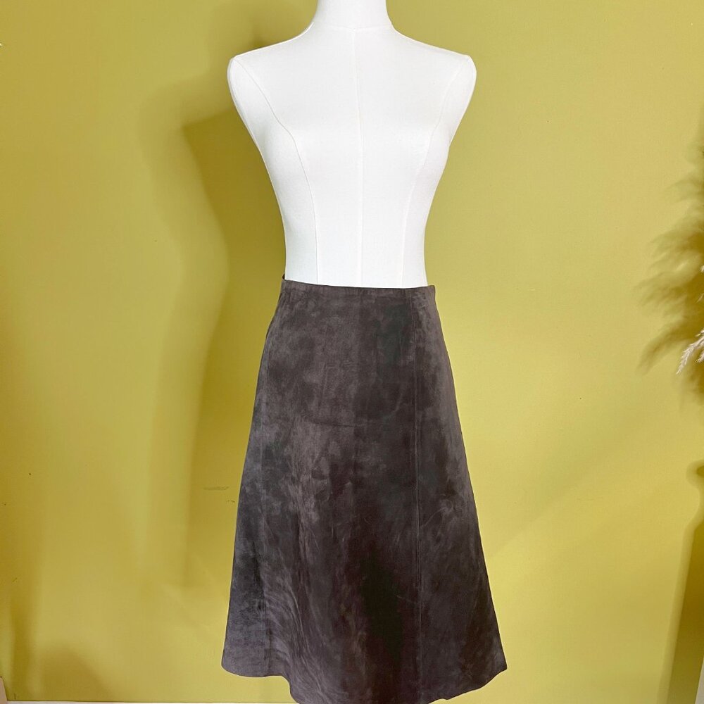 New Frontier Chocolate Brown Leather A-Line Skirt Size 8 NWT